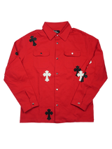 クロスレザーパッチシャツ