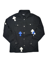 クロスレザーパッチシャツ