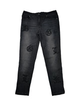 レザーパッチデニムパンツ