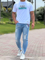 チェーンデニムパンツ