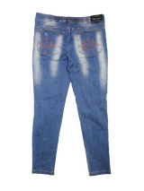 レッドペイントデニムパンツ