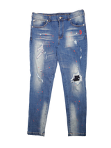 レッドペイントデニムパンツ