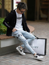 レザーパッチブルーデニム