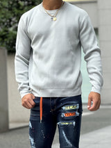 畦編みクルーネックセーター