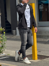 レザーパッチデニムパンツ