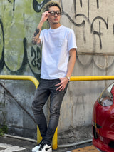 レザーパッチデニムパンツ