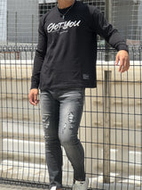 3Dブラックデニムパンツ