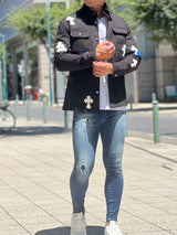 クロスレザーパッチシャツ