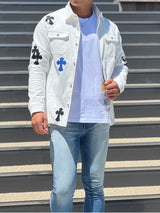 クロスレザーパッチシャツ