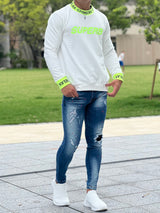 レッドペイントデニムパンツ