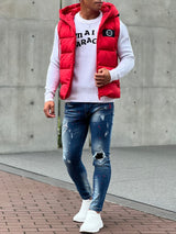 レッドペイントデニムパンツ