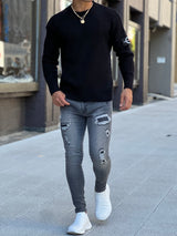 ワッペンリブクルーニット