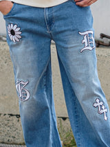 ワッペンストレートデニムパンツ