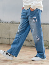 ワッペンストレートデニムパンツ