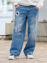 ワッペンストレートデニムパンツ