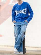 ワッペンストレートデニムパンツ