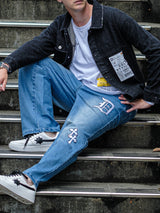 ワッペンストレートデニムパンツ