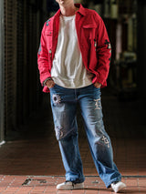 ワッペンストレートデニムパンツ