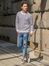 waffle patch crew sweater