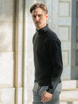 畦編みタートルネックセーター