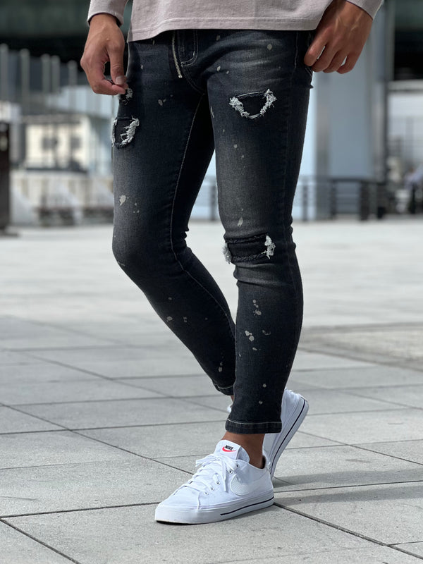 Front zip black denim pants【20%OFF】