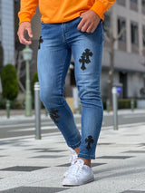 クロスパッチデニムパンツ