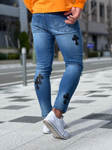 クロスパッチデニムパンツ