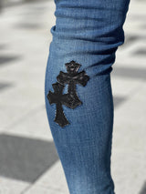 クロスパッチデニムパンツ