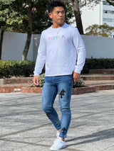 クロスパッチデニムパンツ