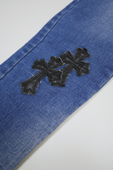 クロスパッチデニムパンツ