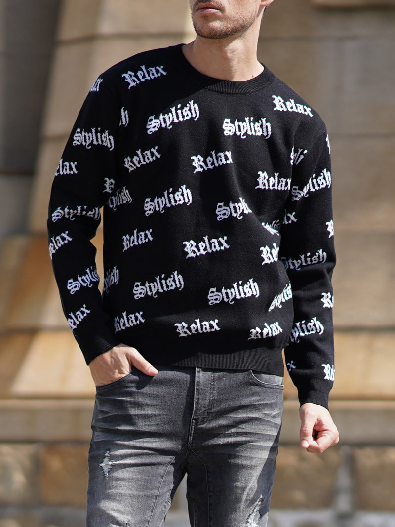 英字総柄ニット