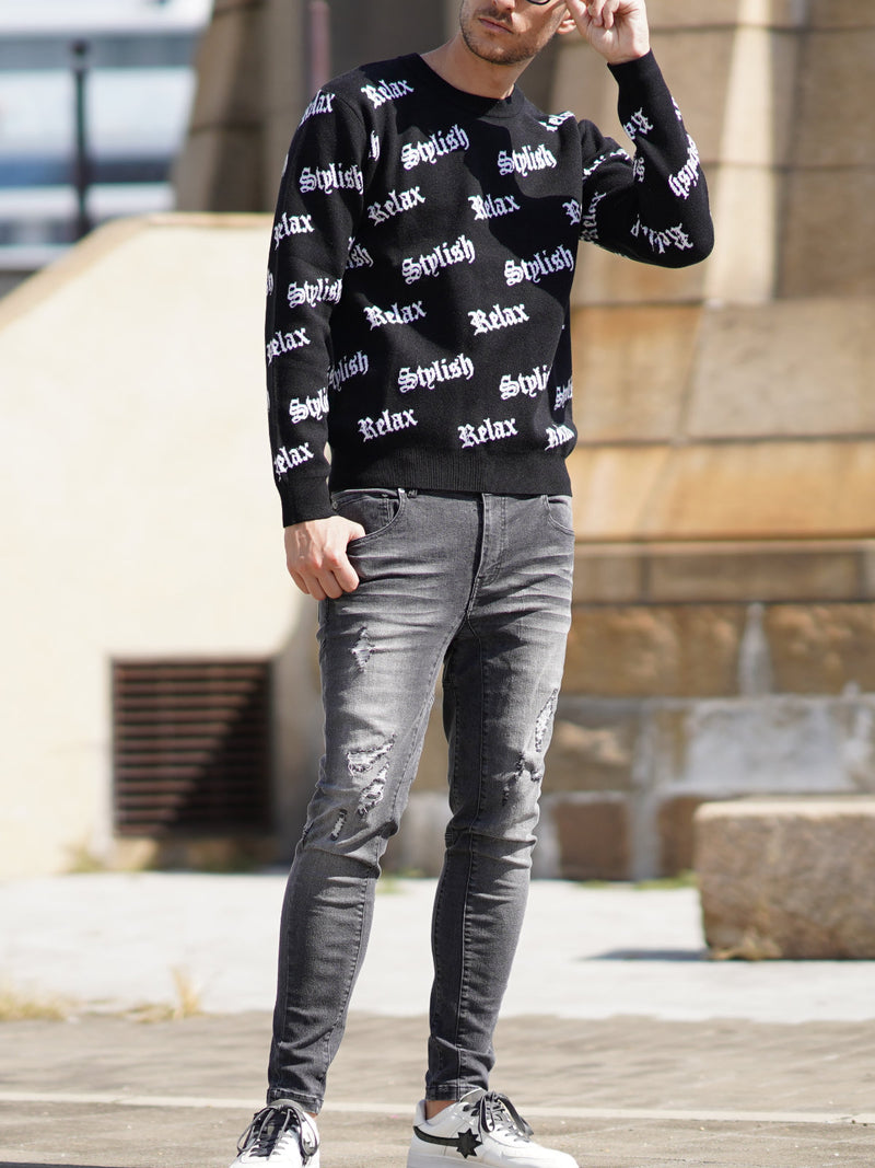 英字総柄ニット