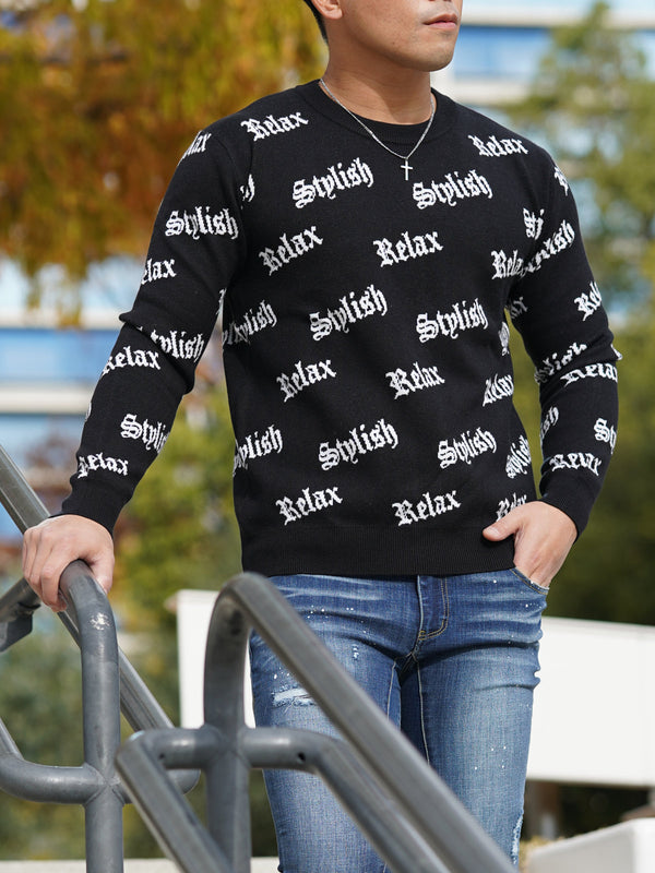 英字総柄ニット