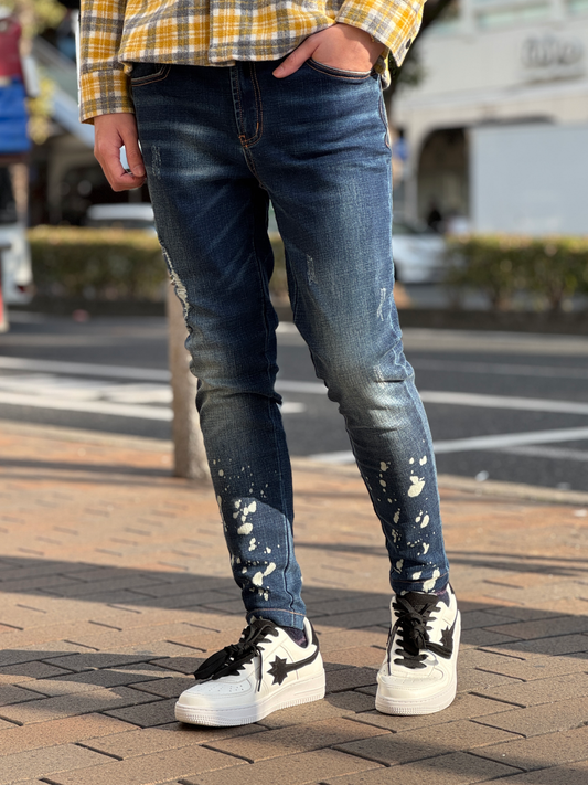 ロールアップペイントデニムパンツ【SALE】