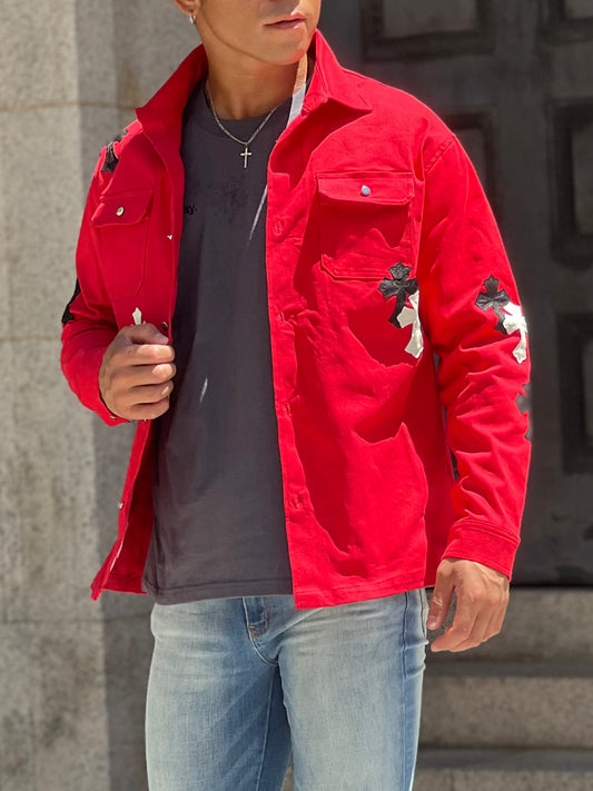 クロスレザーパッチシャツ【30%OFF】