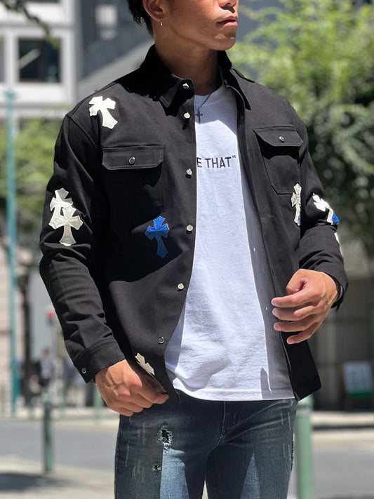 クロスレザーパッチシャツ【30%OFF】